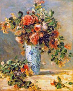 Roses And Jasmine In A Delft Vase