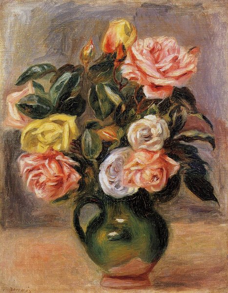 Bouquet of Roses in a Green Vase