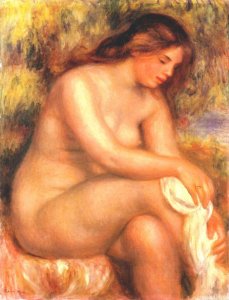 Bather drying her leg