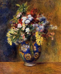 Flowers In A Green Vase   Dahlilas And Asters