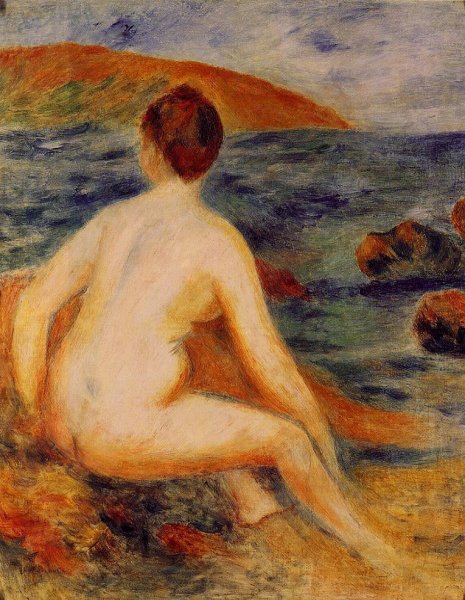 Nude Bather Seated By The Sea