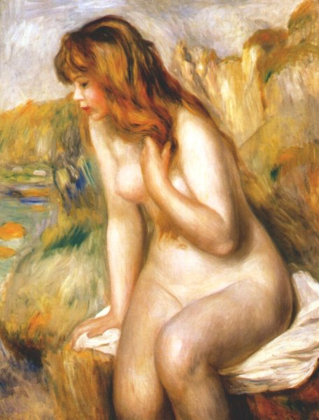 Bather seated on a rock